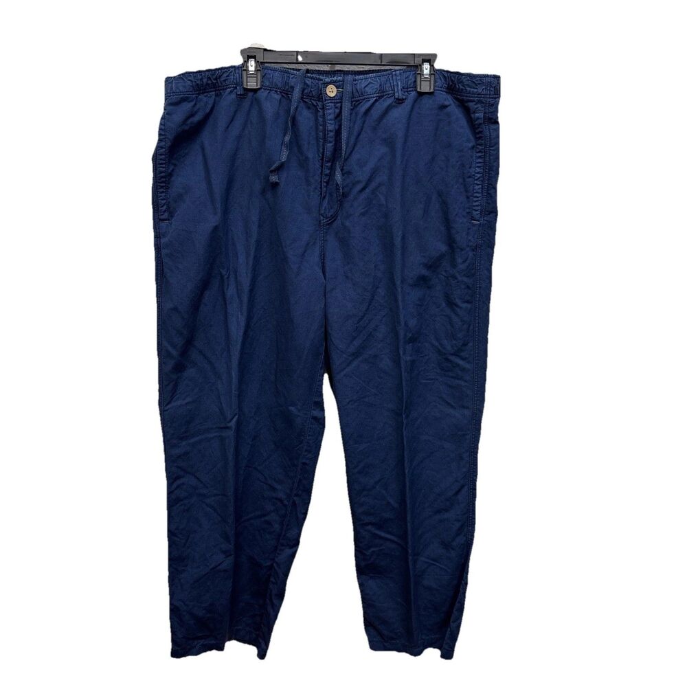 Tommy Bahama Navy Blue Linen Cotton Drawstring Waist Relaxed Pants 1XB Men Zip